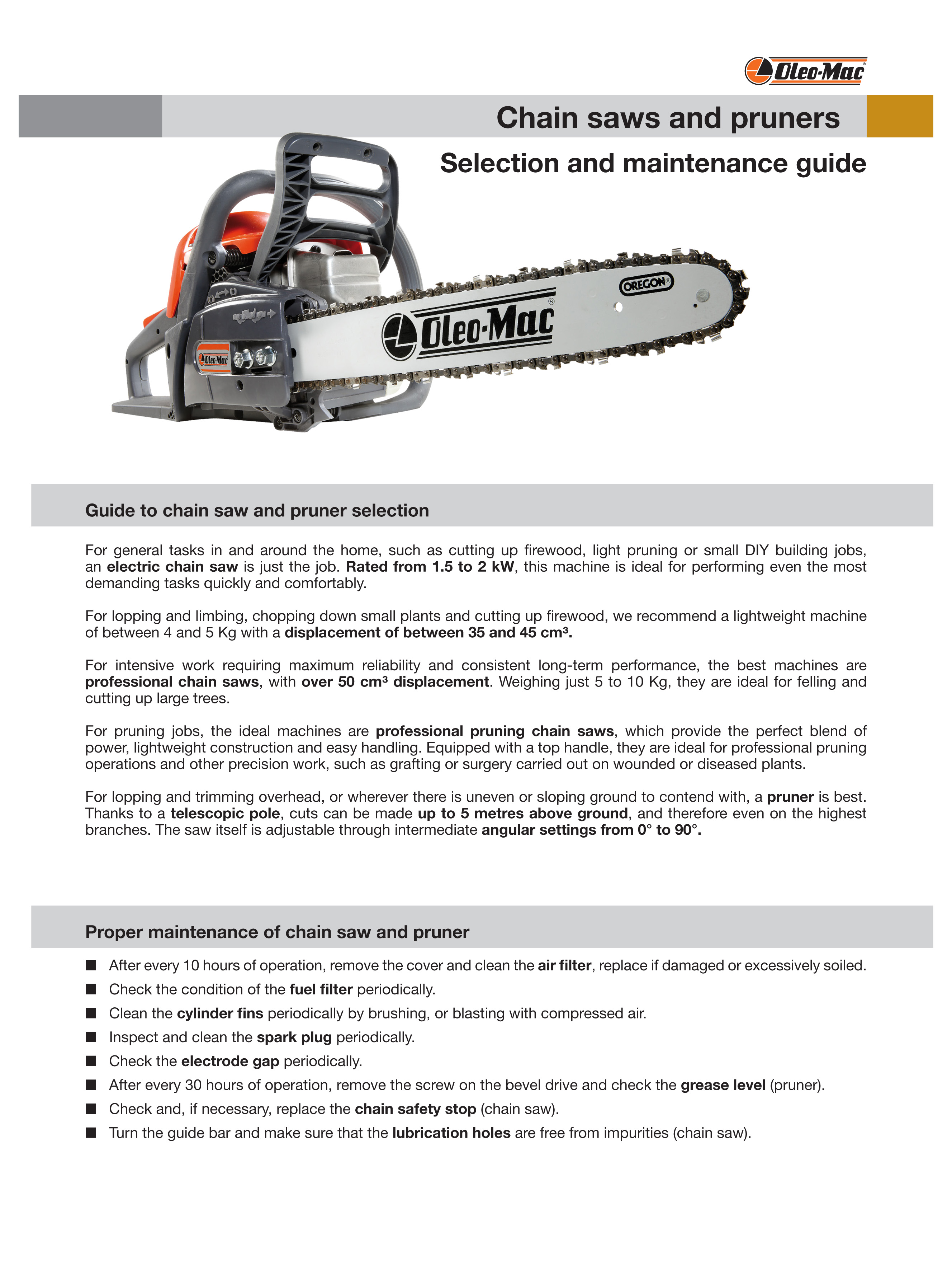 Selection & Maintenance Guide | Chainsaw And Outdoor Power Limited